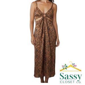 ZARA Animal Print Cutout Dress Tortoise Ring Spaghetti Straps Women’s M EUC